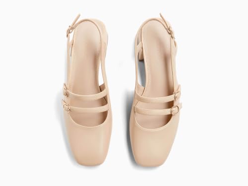 Image of Coutgo Women's Mary Jane Chunky Low Heels Slingback Pumps Closed Square Toe Wedding Dress Shoes