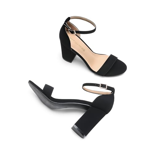 Image of DREAM PAIRS Heels for Women Chunky Block Heel Open Toe Ankle Strap 3.5 Inch Heeled Sandals for Party Date Wedding