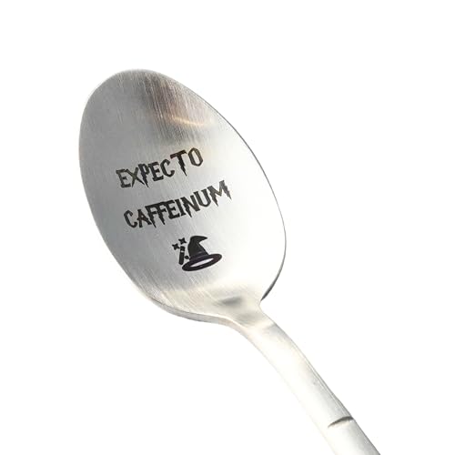ZINELLO DESIGN – Cuchara de café y postre grabada “Expecto Caffeinum” | Acero inoxidable 18/10, regalo friki universo mágico, caja regalo elegante, apta lavavajillas