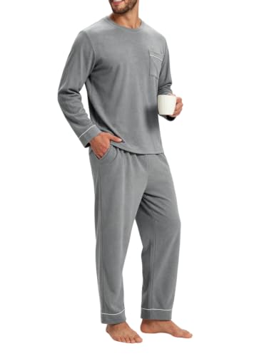 Image of Mofiz Men's Pajama Sets Viscose Long Sleeve Crewneck Warm Sleepwear