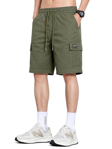 Image of Veirdo Men Twill Woven Cargo Shorts Lightweight Summer & Outdoor Wear Drawstring Waist Multi Pocket Design Adjustable Fit Comfortable, (S to 2XL)