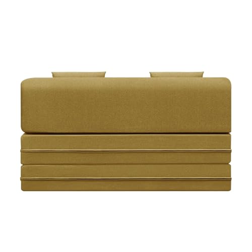 Image of Foldable Two Seater Convertible Sofa Cum Bed (4x6 ft) with Cushion | Jute Fabric | Ideal for Living Room & Guest Room - Golden Color