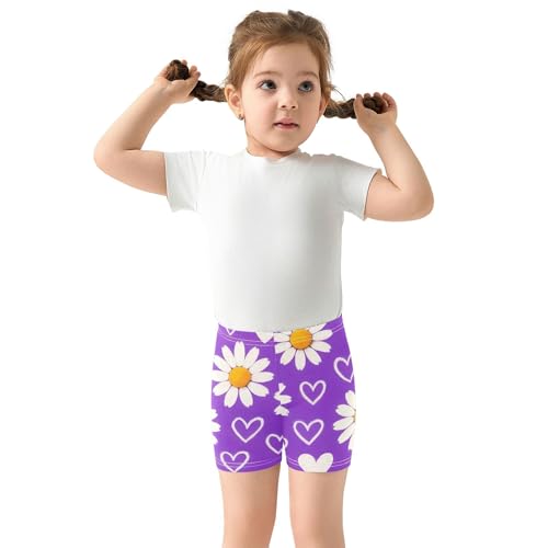 Toddler Biker Shorts for Girls Cotton Shorts for Under Dresses 4t Kids Clothes White Daisies Hearts Purple3