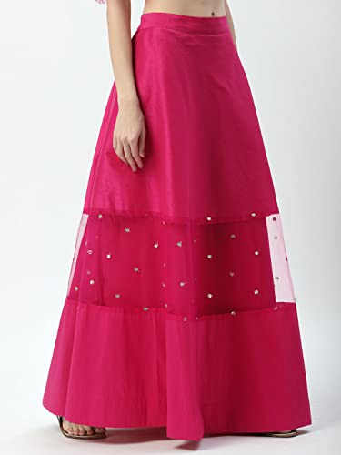 Image of studio rasa Women's Girls Dupion & Net Sequins Embroidered Panelled Skirt for Wedding Festive
