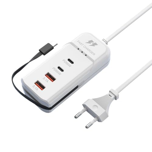 Kriq 66W USB Hub Charging Station 2 USB 2 PD Ports Safe Fast Charger with Type-C Cable Multi-Device USB C Charging Hub Durables USB Fast Charging...