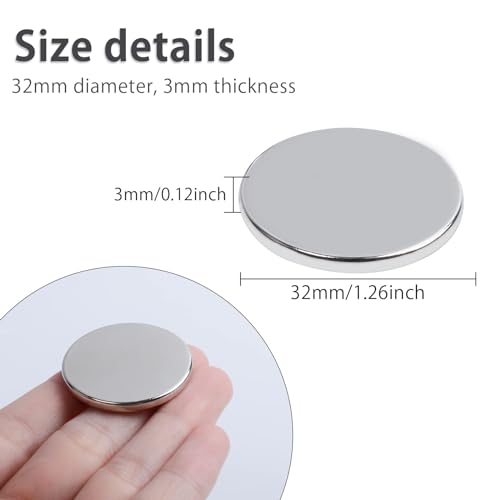 FPMYB Strong Neodymium Disc Magnets, 32 x 3 mm Round Powerful Permanent Rare Earth Magnets, Large Thin Magnets for Fridge, Craft, Office, Building, Industrial, Scientific Pack of 6