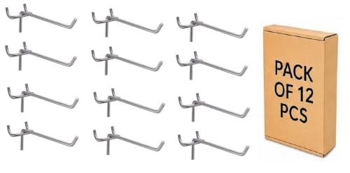 Image of Q1 Beads 12 Pack 4 inch Heavy Duty Peg Hooks for 1� Spaced Pegboards, Utility Hooks for Wall Organizing in Home or Garage (Chrome, 4 inches, 12 Pcs)