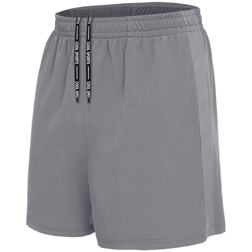 BOOJO Sporthose Herren Kurz Hosen Schnell Trocknend Sport Shorts mit Reißverschlusstasche Leicht Jogginghose Trainingshose(Hellgrau,M)