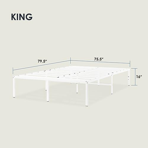 Image of Best Price Mattress 16 Inch Metal Platform Bed Frame, Heavy Duty Steel Slats, White, King