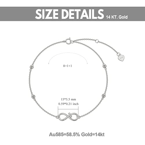 14K Gold Infinity Anklet For Womens, White Gold Cross Foot Ankle Bracelets Anniversary Jewelry Gifts For Her, Mom, Wife, Girlfriend, 8-10Inch #TOP4