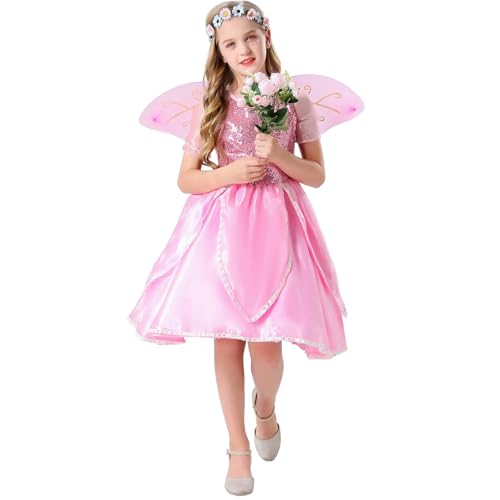 Eauptffy Conjunto Niños Rosa Pequeño Ángel Ropa Alas Blancanieves Mono Vestido