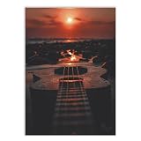 Placa Decorativa A4 Violão Praia Por Do Sol Musica Poster