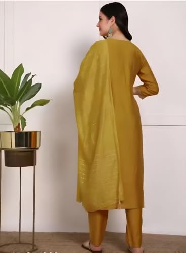 Image of Women's Viscose Rayon Embroidered Kurta Pant Set with Dupatta