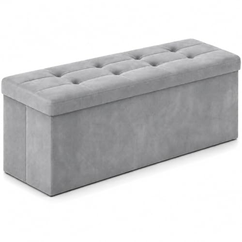 Image of ALASDO 43 Inch Folding Storage Ottoman Bench with Hidden Storage, Velvet Storage Ottoman Foot Rest Stool, End of Bed Bench for Bedroom, Living Room, Entryway and Closet, Dark Gray