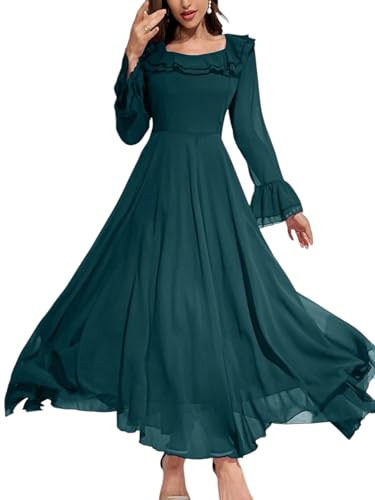 LITZO Kleider für Damen || Westernkleider für Damen (Größe L - 35 - 38), Blau, 38