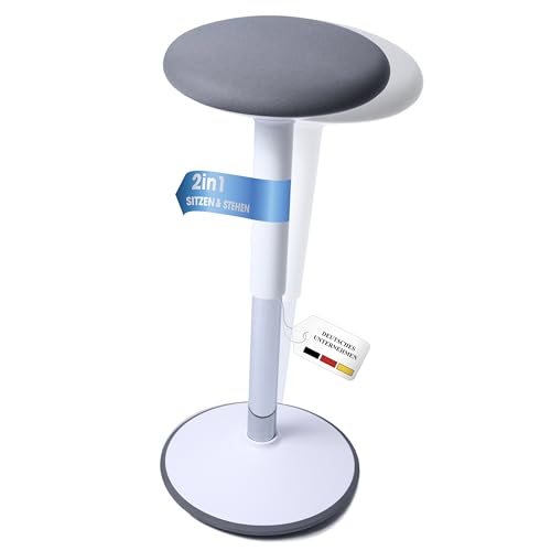 ERGOOCEAN® Taburete de oficina ergonómico – Taburete y taburete de pie [2 en 1] Altura regulable 56 – 81 cm efecto oscilante [antideslizante] – Blanco – Taburete y soporte ergonómico para oficina en