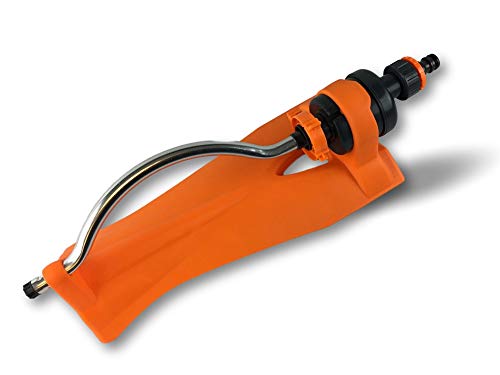 Arroseur oscillant à 15 trous | Bras oscillant en aluminium | Raccordement tétine vers tuyaux d'arrosage de diamètre de 13 à 19 mm | Corps plastique orange | Dimension 48 cm | Kibros JAROSC