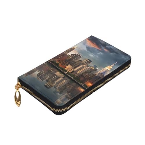 The New York City Skyline Prints Leather Long Clutch Wallet for Fashionable Girls and Women - Durable, Stylish, and Functional, Black, One Size3