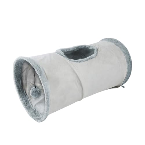 Generisch 2026 Faltbarer Katzentunnel, geeignet für den Innenbereich. Tragbarer Katzenspieltunnel mit Löchern, geeignet zum Spielen für Katzen, Frettchen Kaninchen (Grey, 31x29x2cm)