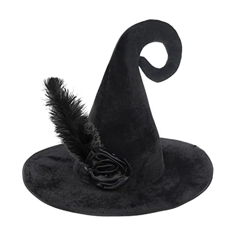 Starsouce Halloween Wizard Hat Flannel Witch Hat Cap with Feather Rose for Women Halloween Costume Cosplay Party Cover