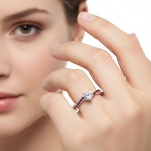 Image of 55Carat Choose Your Gemstone 925 Sterling Silver Infinity Twist Ring Crystal Heart Shape Side Stone Wedding Valentine Wear Promise Ring with Pave Setting for Women Size US 4 to 12