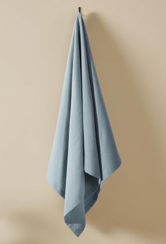 Image of haus & kinder Maple Waffle Bath Towel | Honeycomb Bathing Towel | 100% Cotton Towel for Men, Women | Gym Towels, Spa Towel | Ultra Absorbent Towels | 220 GSM | Quick Dry Solid Bule | 75x150 cm