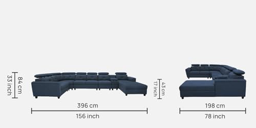 Image of Mishel 12 Seater Sofa Set for Living Room | Sectional U Shaped 12 Seater Sofa with Storage & Cupholder (Blue Fabric, RHS)