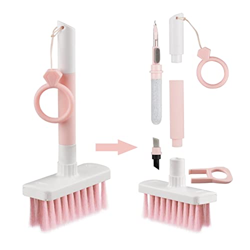 Soft Brush Keyboard Cleaner Computer Cleaning Tool Kit 7 in 1 Multipurpose Corner Slit Duster Keycap Puller and Soft Microfiber Brush for Bluetooth Headset Lego Airpods Laptop Camera Lens (Pink)
