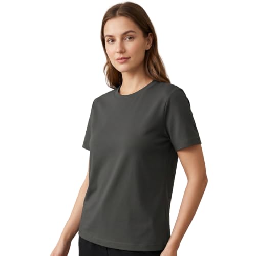 Image of NOBERO 100% Cotton T-Shirts for Women Stylish | Regular Fit | Solid T Shirts for Women 180 GSM Combed Cotton | Crew Neck Half Sleeve