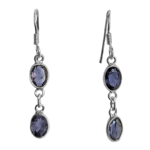 Pendentifs d'oreilles iolite argent 925 Le Luft : boucles d'oreilles en pierre bleue de 4x6mm