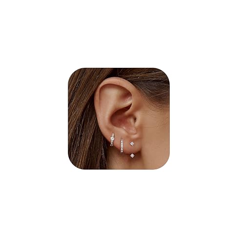 JeweBella 3 Paires Boucles d'oreilles Argent 925 pour Femme Plaquée Or 14 Carats Petites Clou d'Oreilles Mini Boucles d'Oreilles Créoles pour Plusieurs Piercings...