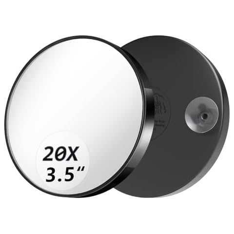 FAHZON Magnifying Mirror 20X, Compact Mirror 3.5" with Two Suction Cups, Mini Mirror Set for Travel, Comes with Portable Storage Bag-22 Cover