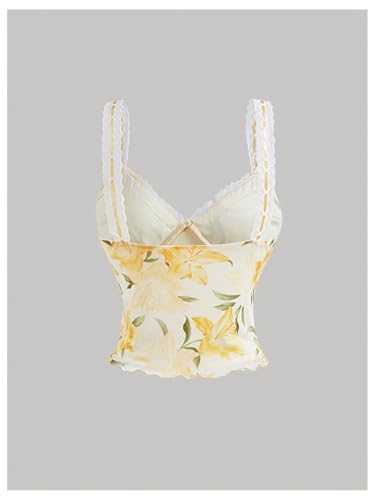 Milumia Women's Floral Print Sweetheart Neck Tank Top Tie Front Mesh Crop Summer Camisoles2