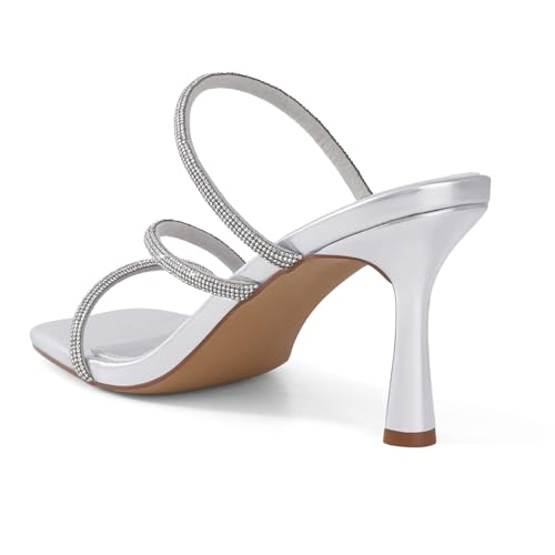 Image of Shoe'N Tale Strappy Kitten Heels For Women Stiletto Mules Square Open Toe Slip On Sandals