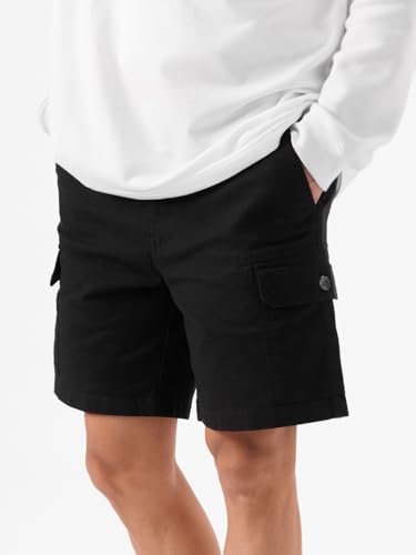 Image of The Souled Store Solids: Deep Black Men and Boys Cotton Blend Knee Length Cargo Shorts
