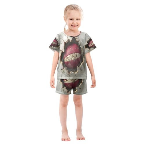 ALAZA Broken Wall American Football Rugby Pajamas Set Short Sleeve Cotton Sleepwear Summer Pjs 2 Piece 5-14Y3