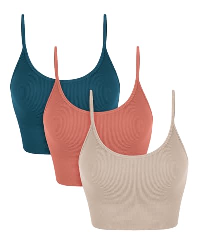 Image of ODODOS Seamless Sports Bra for Women Ribbed Camisoles Non Padding Yoga Bra Crop Tank Tops