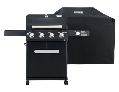 Image of Monument Grills Mesa Series, Outdoor Barbecue Stainless Steel 4 Burner Propane Gas Grill, 52,000 BTU Patio Garden Barbecue Grill with Side Burner and Knob Controls, Mesa425 with BBQ Cover