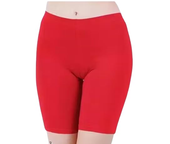 Women's Red Cycling Shorts, Mid-Thigh Length, Stretchable-image-45
