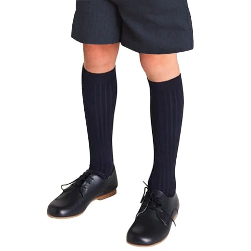 Image of COTTON DAY Kids Girls Unisex Knee High School Dress Socks Seamless Toe 3 Pack Black White Gray Navy Blue