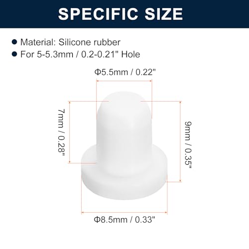 Image of uxcell 32 Pieces White Rubber Stopper, 5.5mm Plug Holes for 5-5.3mm /0.2-0.21 inch Hole