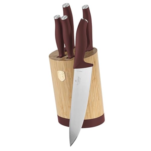 Berlinger Haus Leonardo Collection Lot de 6 couteaux en acier trempé 3cr13 avec support en bambou Bordeaux mat