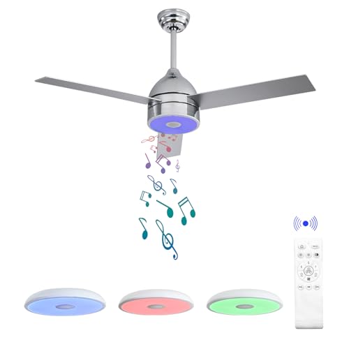 ASALL 52 Inch Plated Finish Ceiling Fan with RGB Dimming