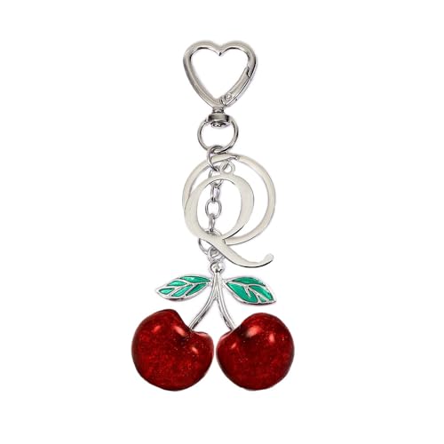 Heart-Shaped Keychain with Initial A-Z and Cherry Charm Bag Charms for Women,Car Accessories
