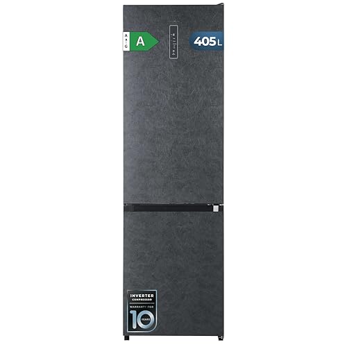 Cecotec Frigorífico Bolero CoolMarket Combi 405 WL Elite Onyx Stone A. 405 Litros, Altura 199 cm, Ancho 59,2 cm, Clase A, Total No Frost, Compresor Inverter, Cajón Fresh Flex, Pantalla Full Color
