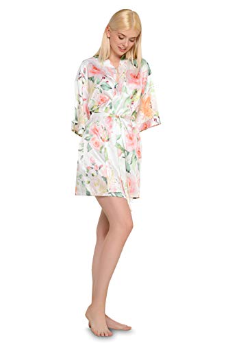 Image of Turquaz Women's Silky Satin Kimono Robes for Bridesmaids, Bride, Short Loungewear, Lingerie Dressing Gown Silk Like VS Robe