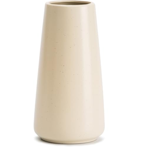 Beige Ceramic Vase - 8“ Neutral Vase Home Decor, Boho