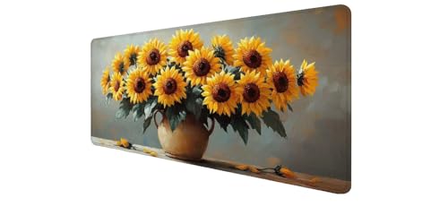 Mouse pad XXL con bordes cosidos reforzados y estampado de alta definición de girasol