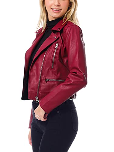 Design by Olivia Women's Long Sleeve Zipper Closure Moto Biker Faux Leather Jacket