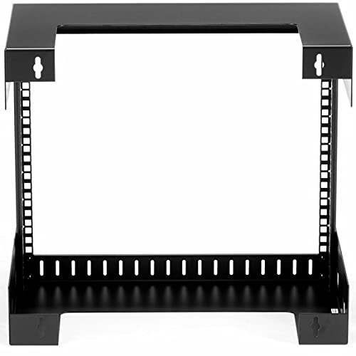 Image of StarTech.com 2-Post 8U Heavy-Duty Wall-Mount Network Rack, 19 inch Open Frame Server Rack, 12 inch Deep, Wall Mount Data Rack for IT / AV / Patch Panel / Computer Equipment, TAA (RK812WALLO)